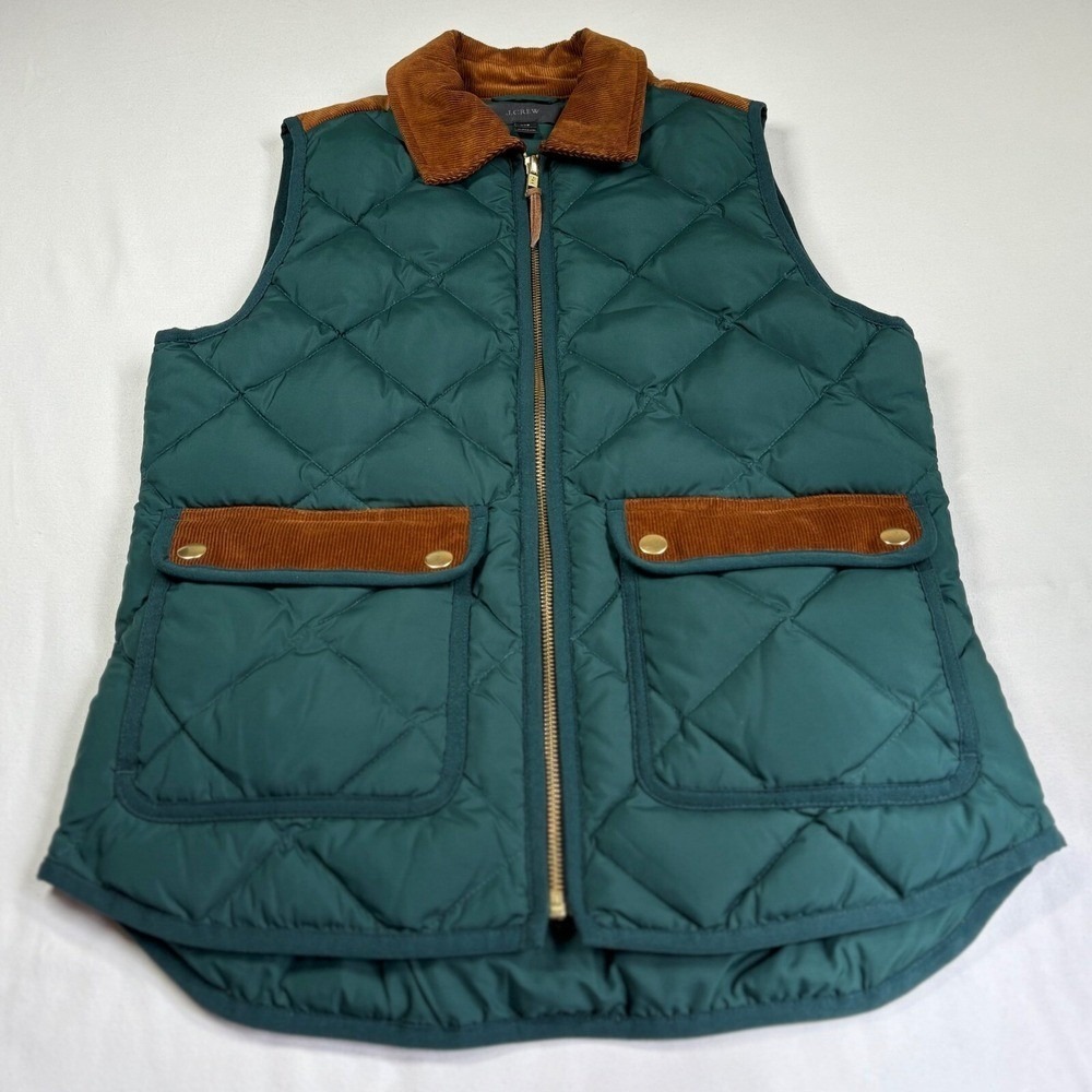 J.Crew Quilted Down Puffer Vest Womens XXS Green Brown Heritage Preppy - Picture 10 of 16
